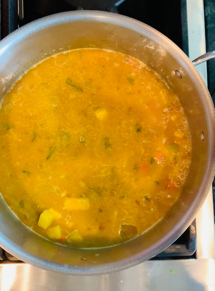 cooked squash soup before pureeing 