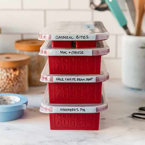 souper cubes trays labeled with sc kitchen tape