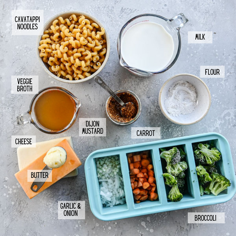 ingredients for one pot veggie mac and cheese