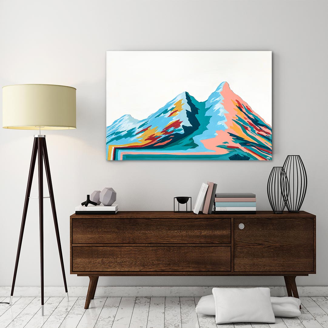 Pink Meets Blue | Mountain Canvas Art by Mallery Jane | Art Bloom