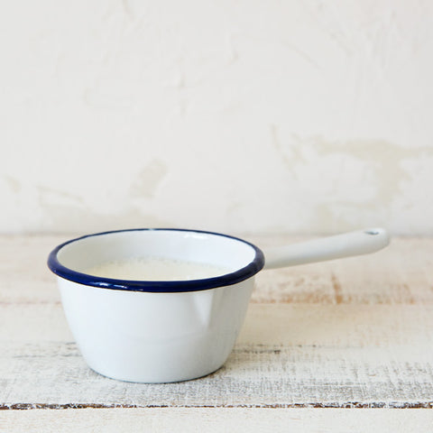Conical White Enamelware Pot
