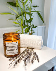 Baycreek and Co February Guest Vendor Asha Candle Co lavender flowers scented soy candle bathroom