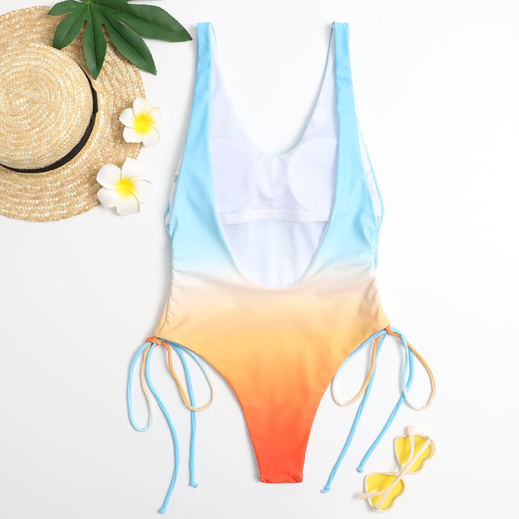 Flaxmaker Tequila Sunrise Drawstring One Piece Swimsuit and Cover Up