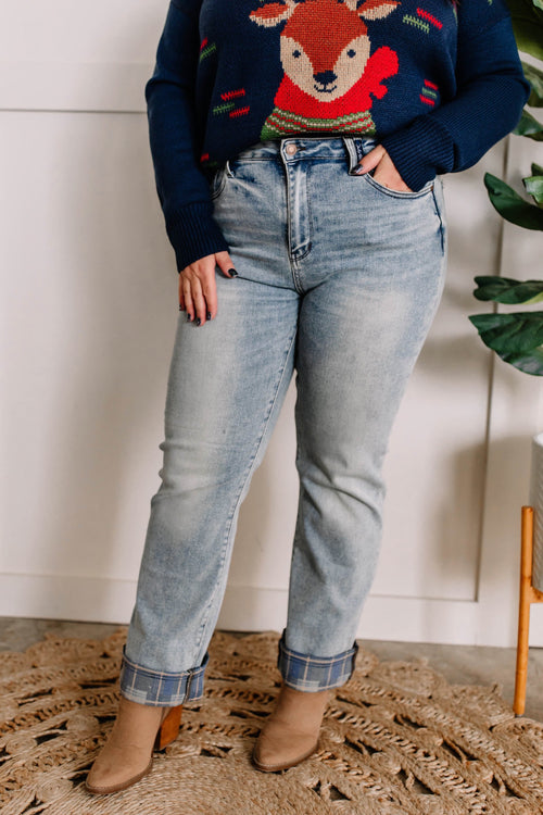 Judy Blue- Mid Rise Plaid Patch Detail Bootcut Jeans - Plus Size - Sublime  Boutique