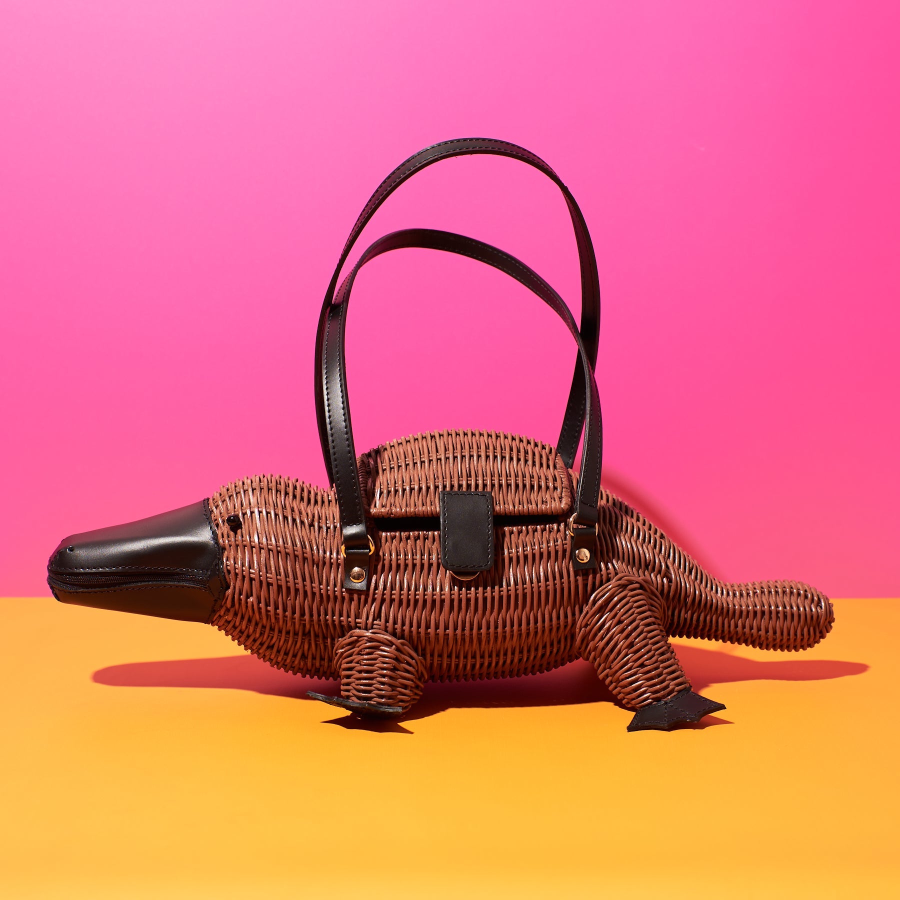 Wicker Darling Platypurse the Platypus on a colourful background