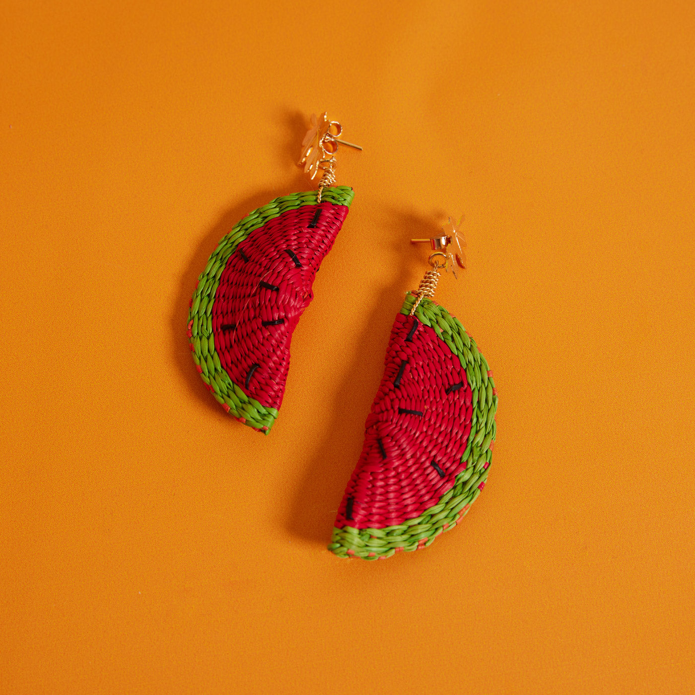 Wicker Darling's handwoven watermelon earrings