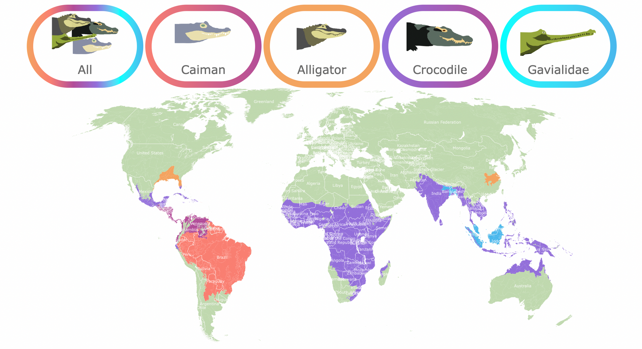 Crocodile and alligator habitat map