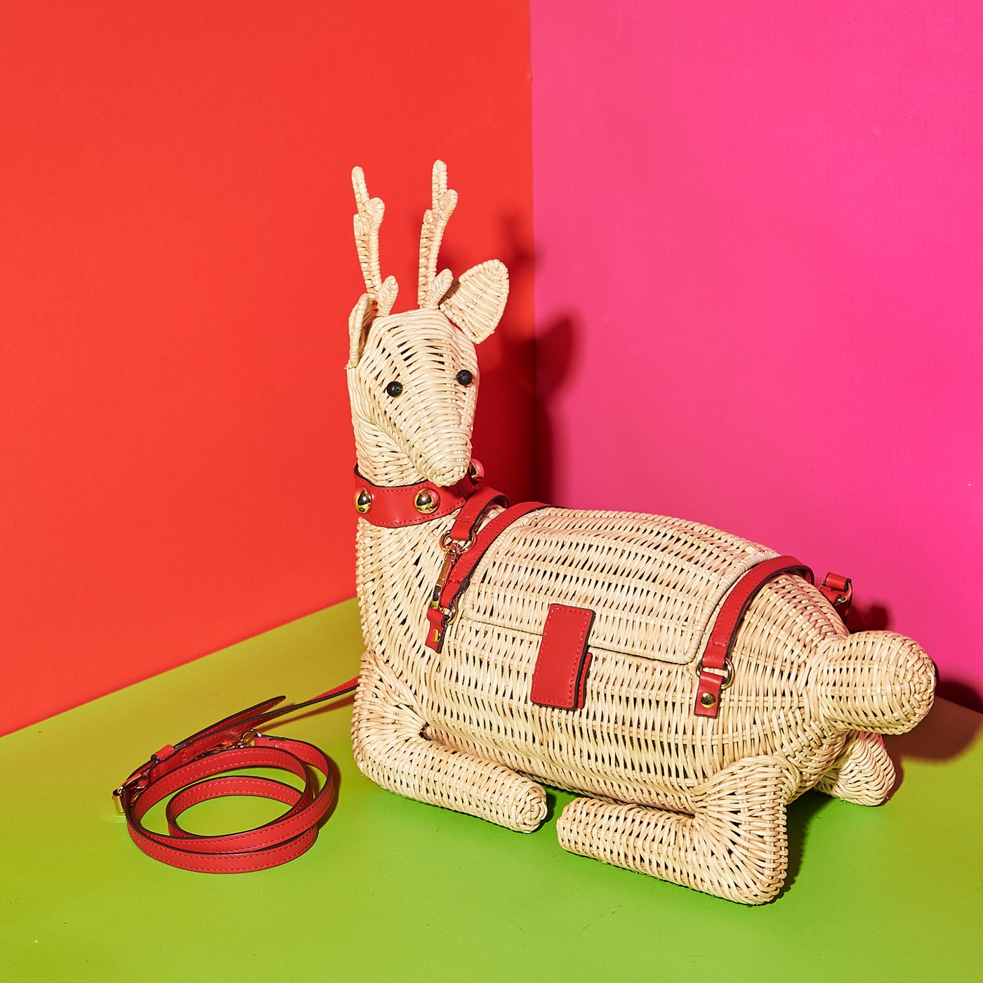 Wicker Darling's Jingle Bell the reindeer bag