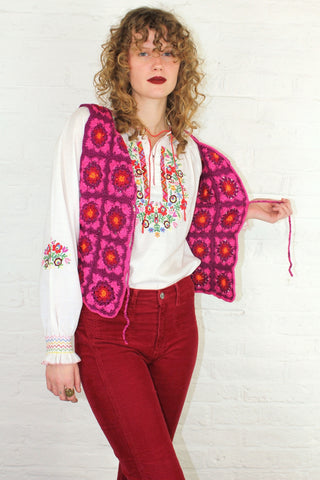 70's Vintage Crochet Waistcoat - Sunrise Magenta - Size M/L all about audrey