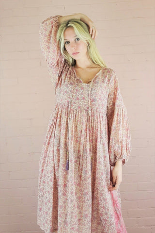 Daisy Mini Smock Dress - Vintage Indian Cotton Sari - Candy Pink Sweet Floral Paisley - S/M all about audrey