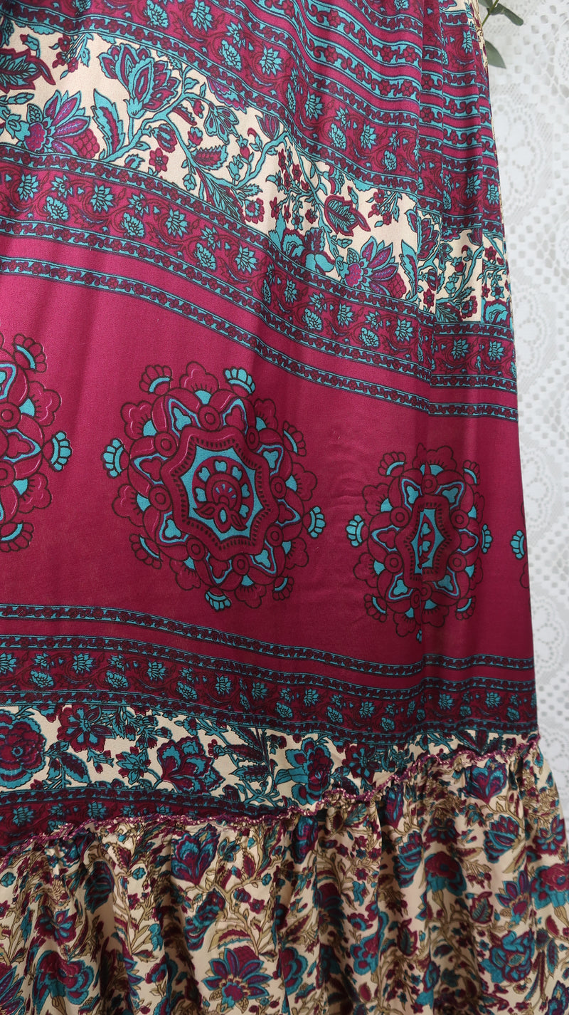 Cherry Halter-Neck Maxi Dress - Cream, Teal & Sangria Floral Sari (S/M ...
