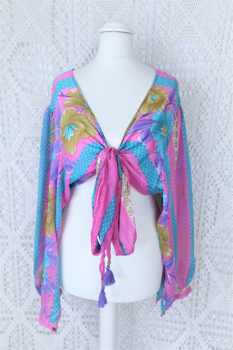 Lola Bohemian Wrap Top - Vintage Indian Sari - Sand, Baby Pink & Turqu ...