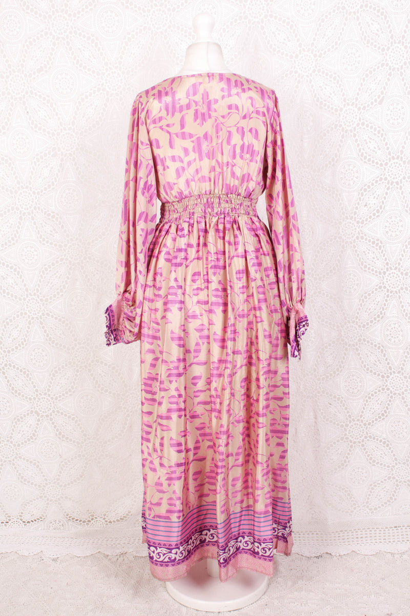 Rosemary Maxi Dress - Vintage Indian Sari - Shea Butter & Pink Floral ...