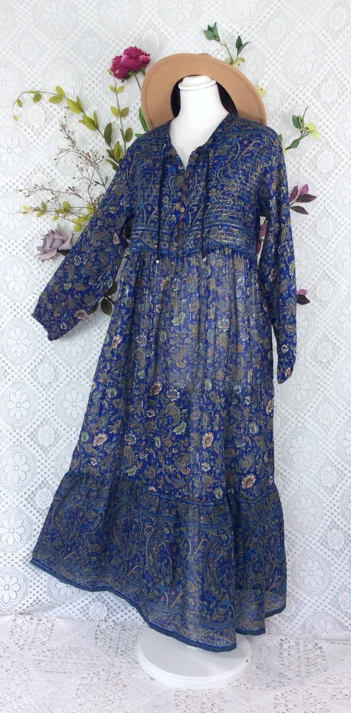 SALE Florence Dress - Sparkly Indian Cotton Smock Dress - Midnight Blu ...