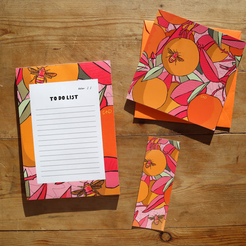 oranges and bees notepad and bookmark