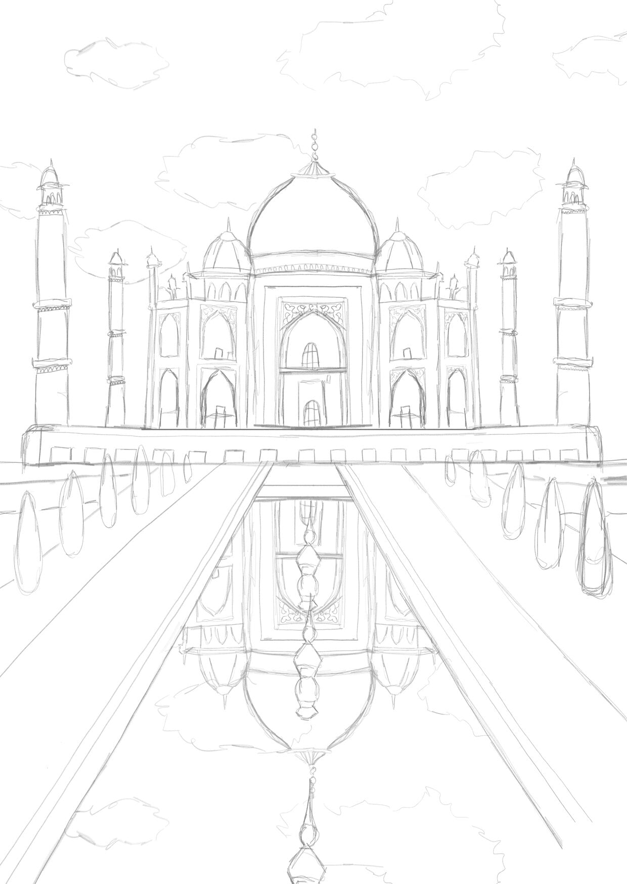 Easy How to Draw the Taj Mahal Tutorial Taj Mahal Coloring Page