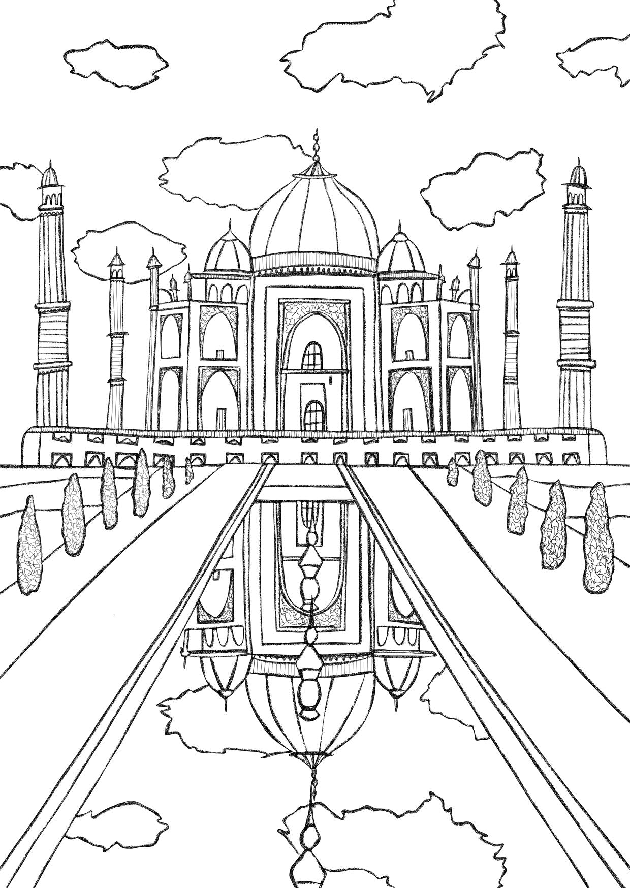 Illustration sketch black color Taj Mahal for... - Stock Illustration  [65228261] - PIXTA