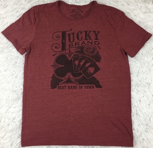 LUCKY BRAND MENS CREW NECK BEST HAND IN TOWN T SHIRT, MAROON – Harrys  Emporium