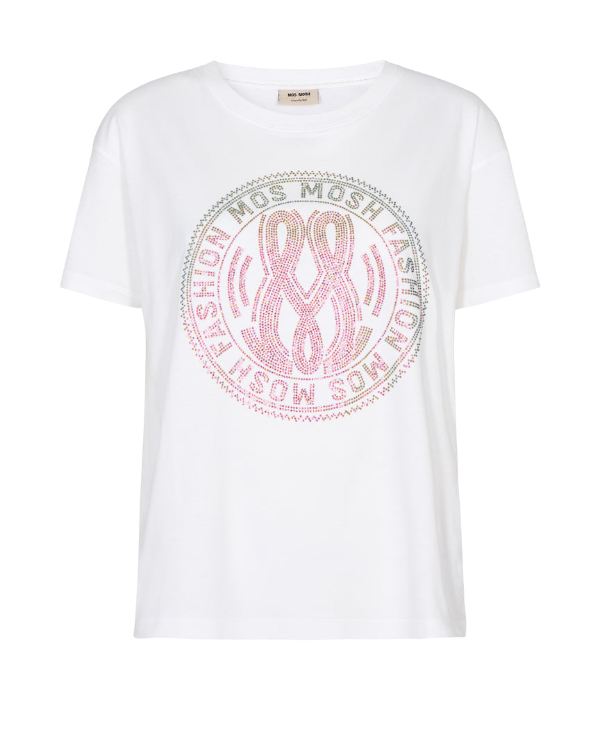 MOS MOSH Leah Holi O-SS Tee, Sequin Logo Front, White – Harrys Emporium