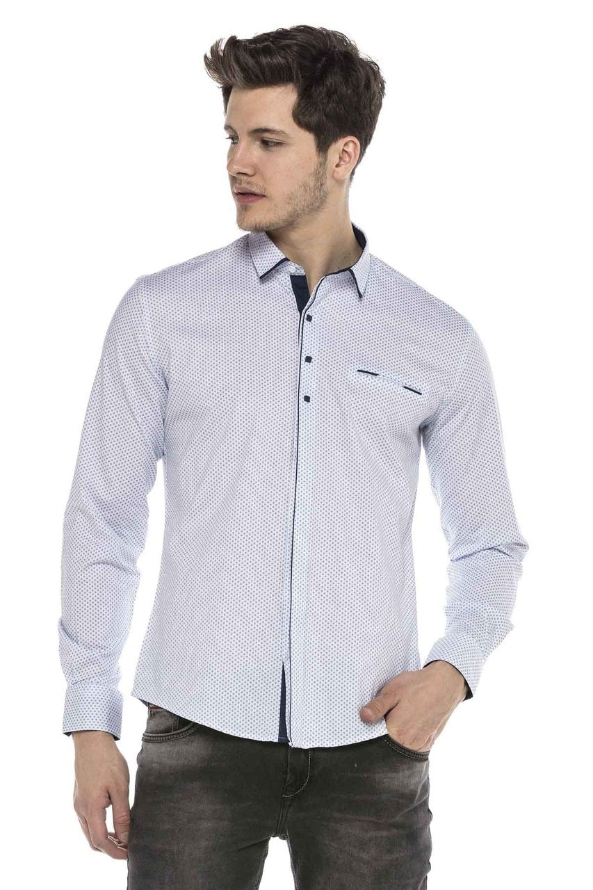 CIPO & BAXX MENS DRESS SHIRT, SQUARE PRESS STUD BUTTON UP, WHITE & BLU ...