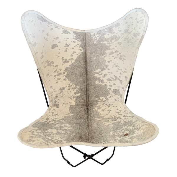 Maggie Grey White Cowhide Butterfly Chair Lux Hide