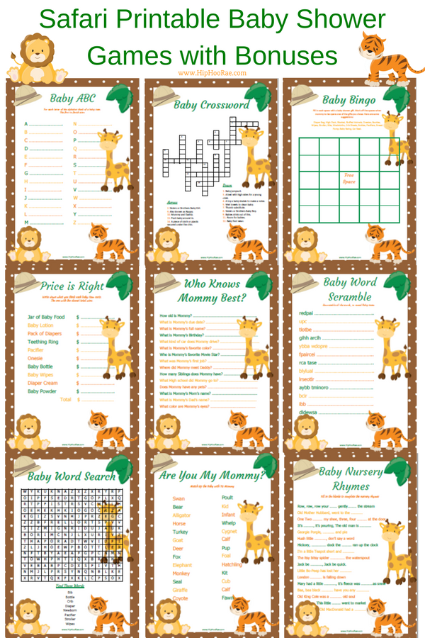 Safari Jungle Printable Baby Shower Games with Bonuses – HipHooRae