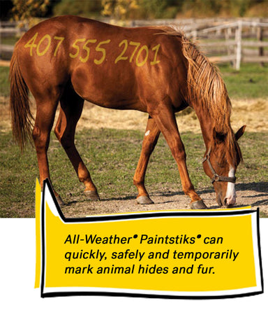 All-Weather Paintsticks temporarily and safely mark animal hides and fur. 