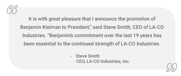 Steve Smith quote CEO, LA-CO Industries, Inc.