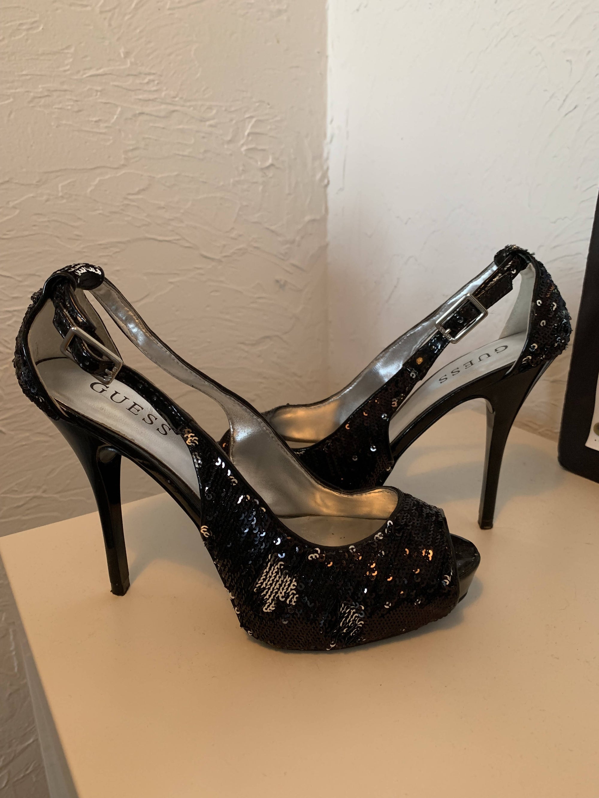 Black Sequin High Heel Shoes - Guess 