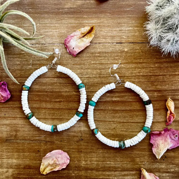 Shell Hoop and Turquoise Earrings
