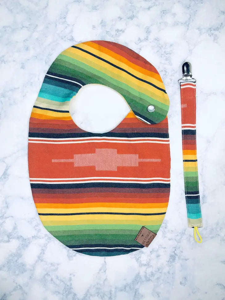 Rust Serape Bib Set with Pacifier Clip