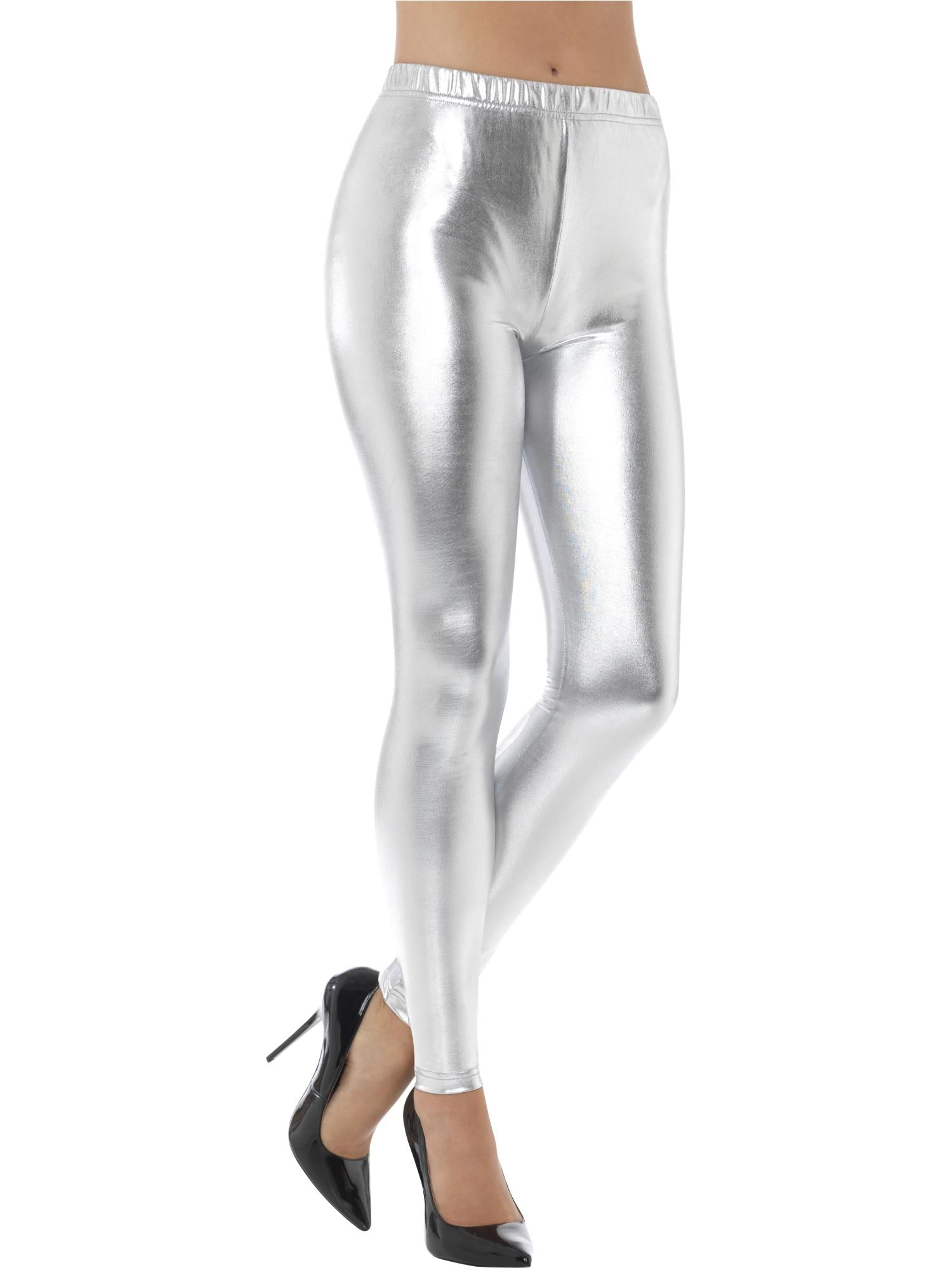 80s Metallic Disco Leggings Silver