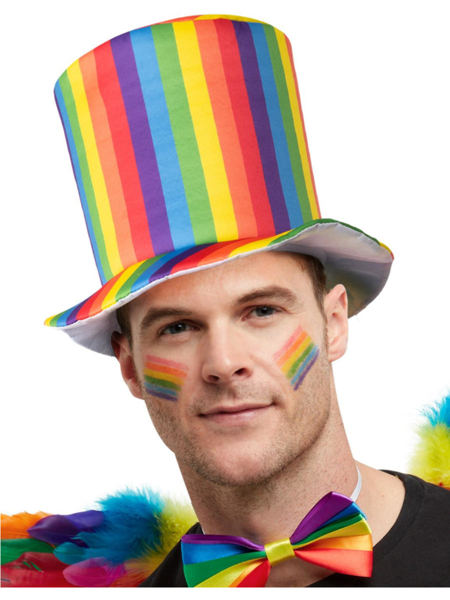 Click to view product details and reviews for Deluxe Pride Rainbow Stripe Top Hat.