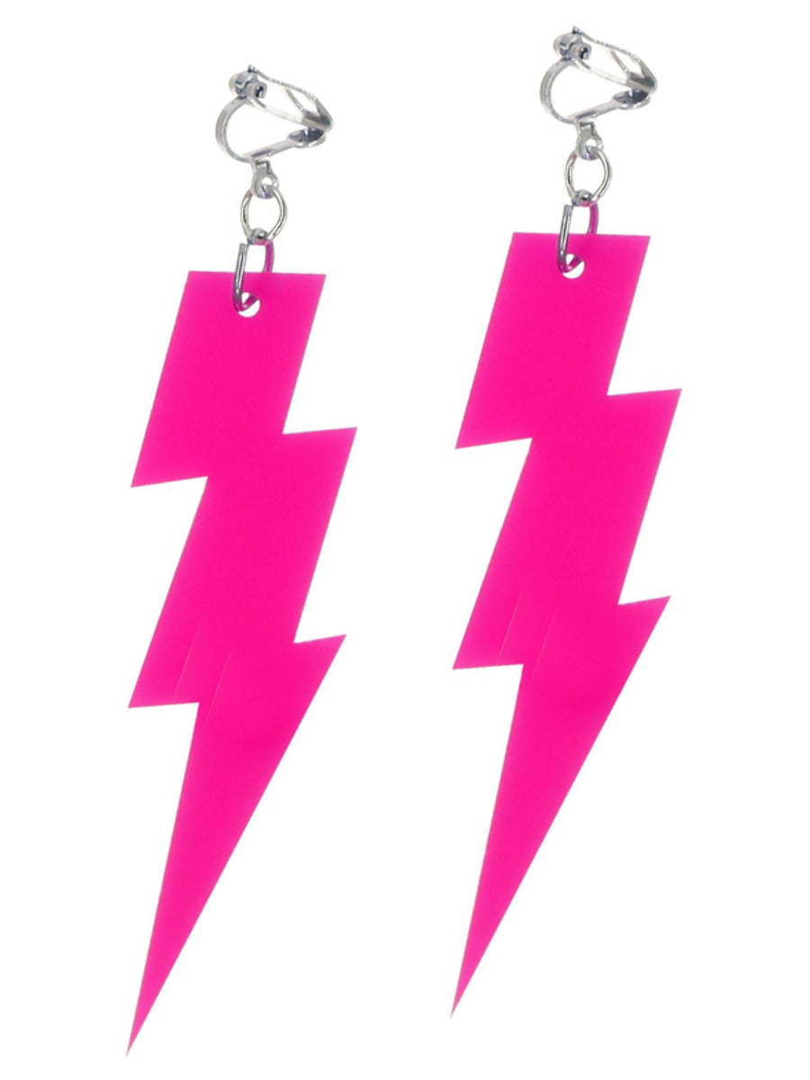 Click to view product details and reviews for 80s Neon Lightening Bolt Earrings Pink.