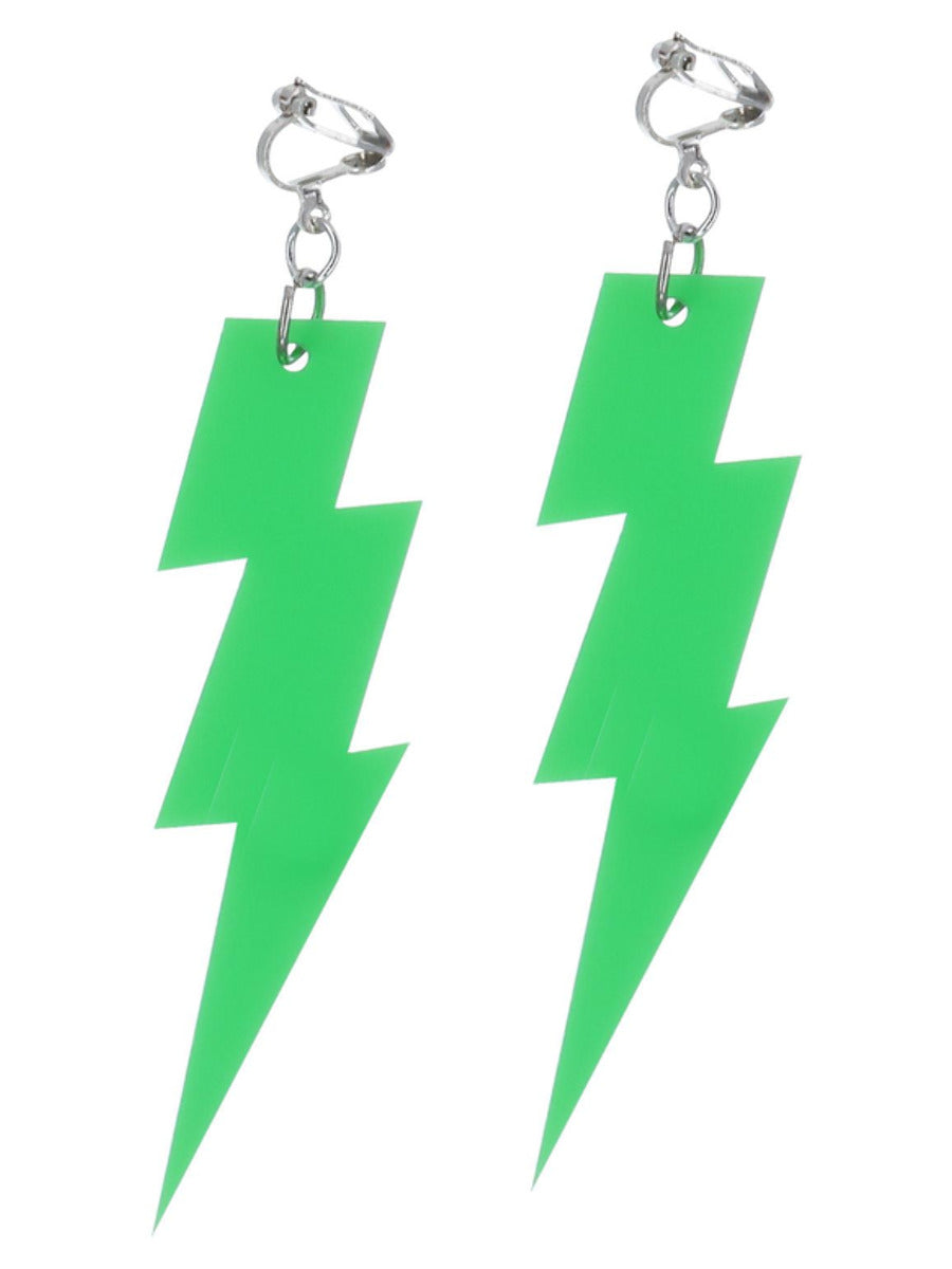 80s Neon Lightening Bolt Earrings Green