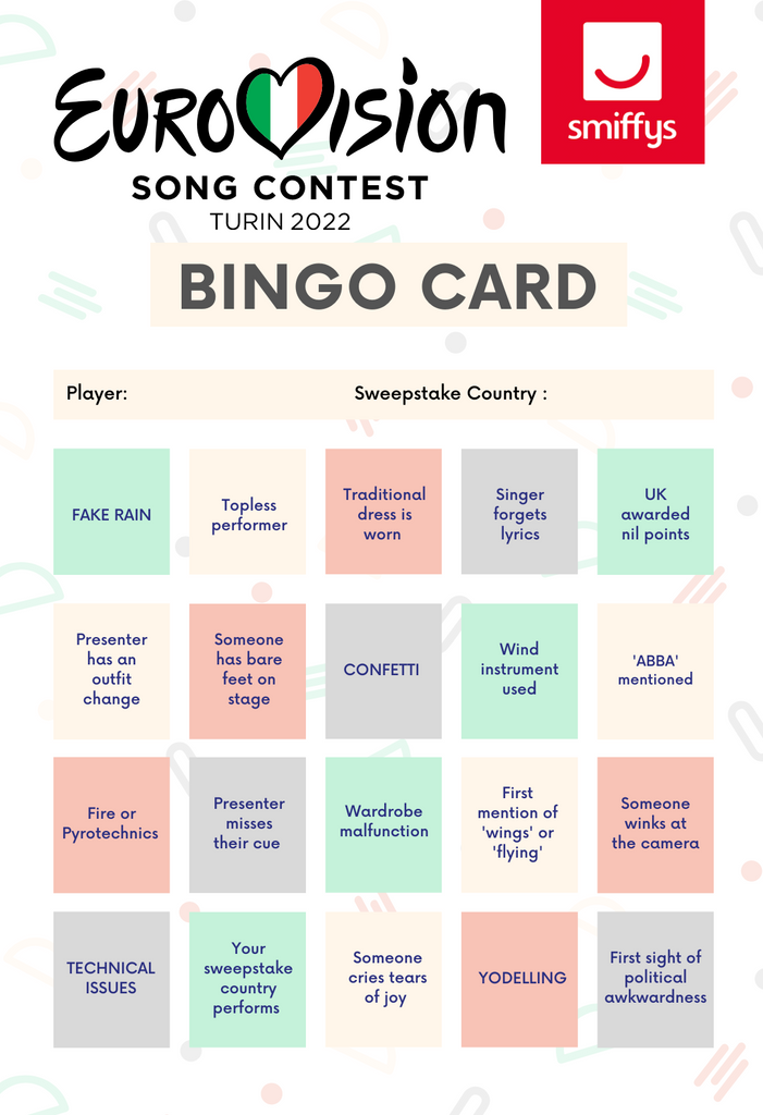 Eurovision 2022 Bingo Card | Smiffys.com