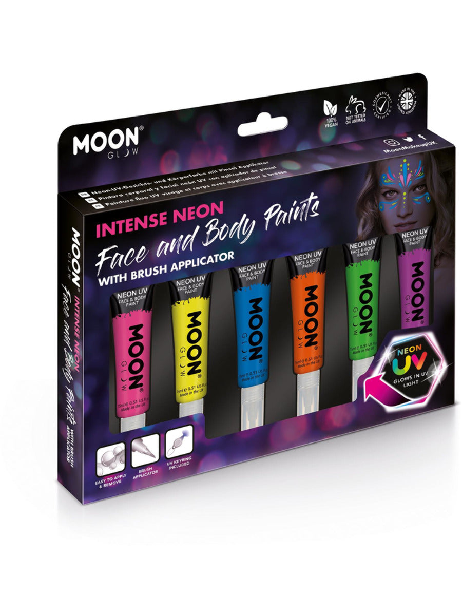 Click to view product details and reviews for Moon Glow Intense Neon Uv Face Paint With Brush Applicator Boxset.