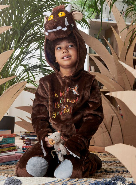 Image of young boy in all-in-one The Gruffalo costume