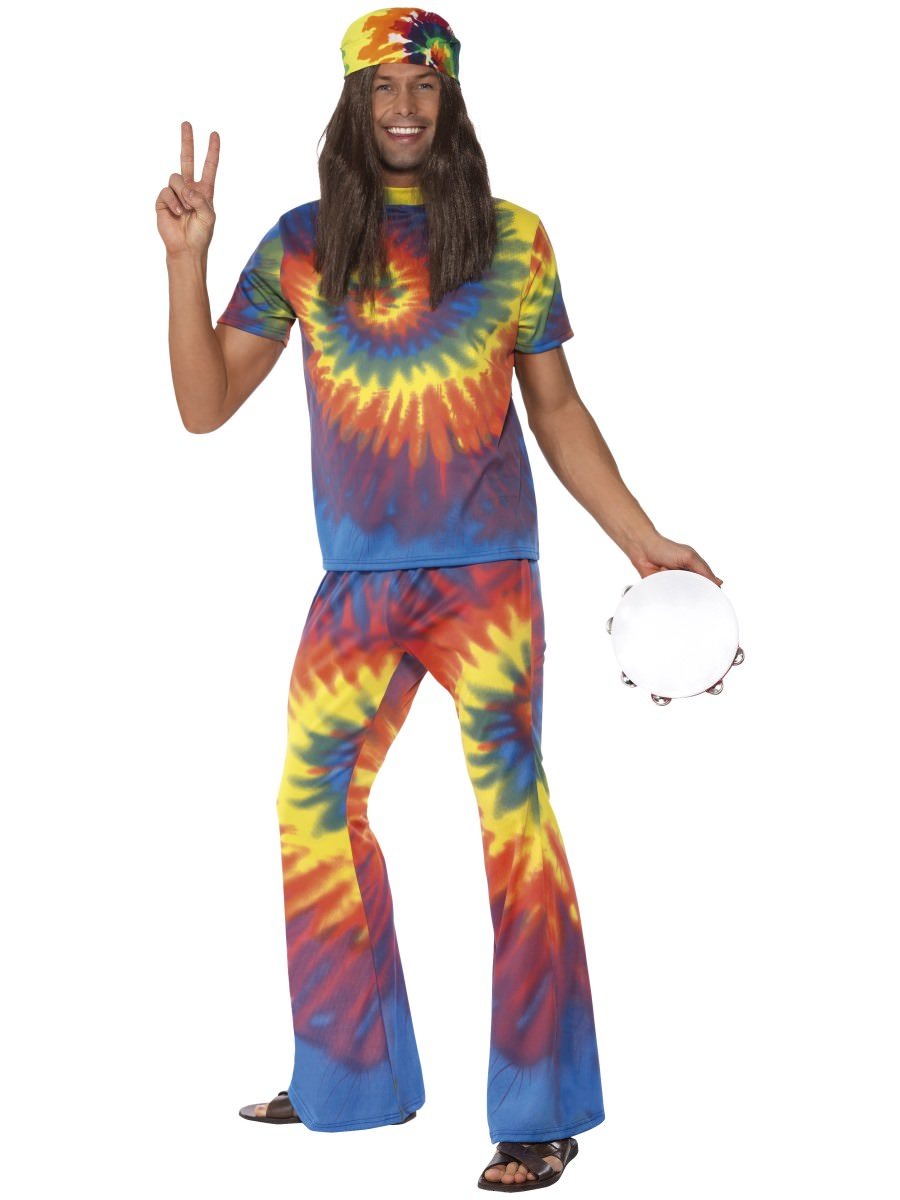 Photos - Fancy Dress Smiffys 1960s Tie Dye Top and Flared Trousers - , Large (Chest