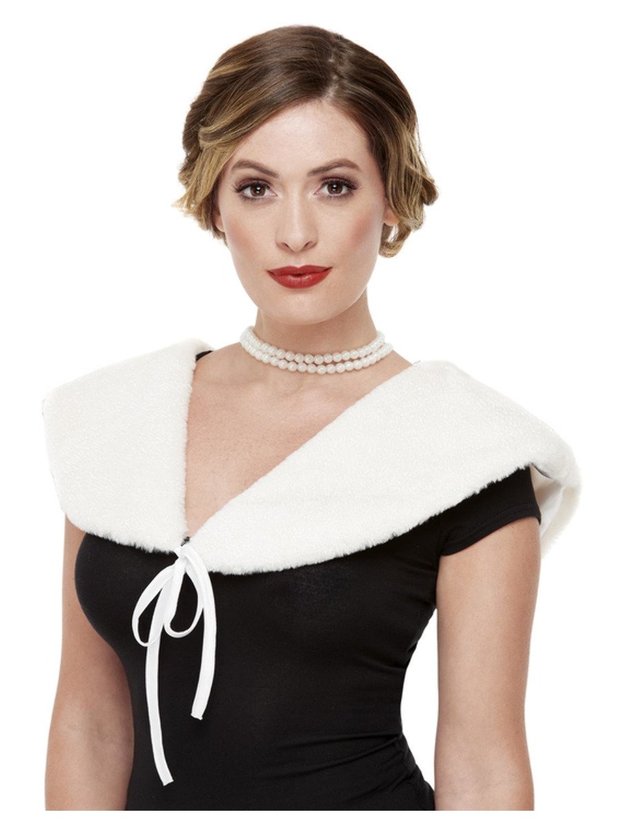 Smiffys Deluxe 20s Faux Fur Stole White Fancy Dress