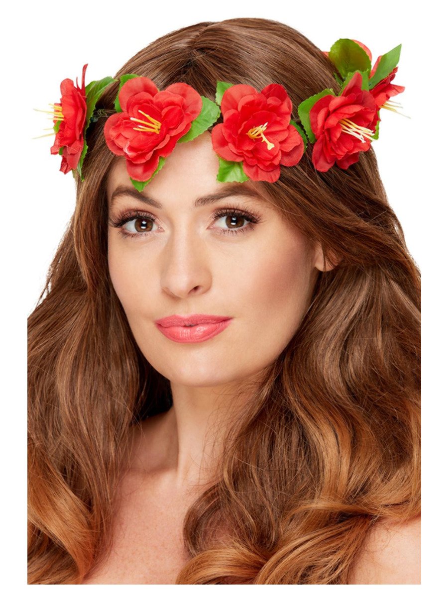 Smiffys Hawaiian Flower Crown Red Fancy Dress