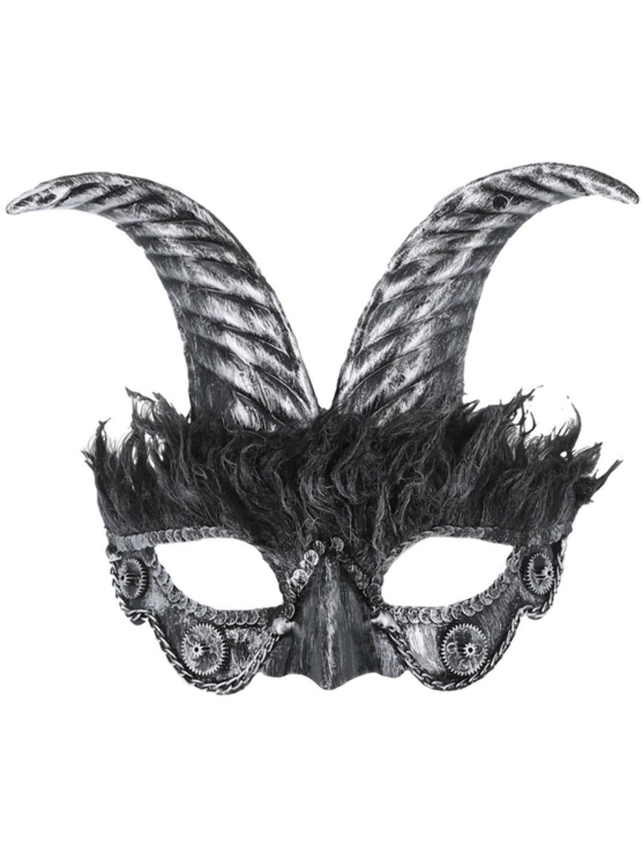Click to view product details and reviews for Silver Masquerade Horned Mask.