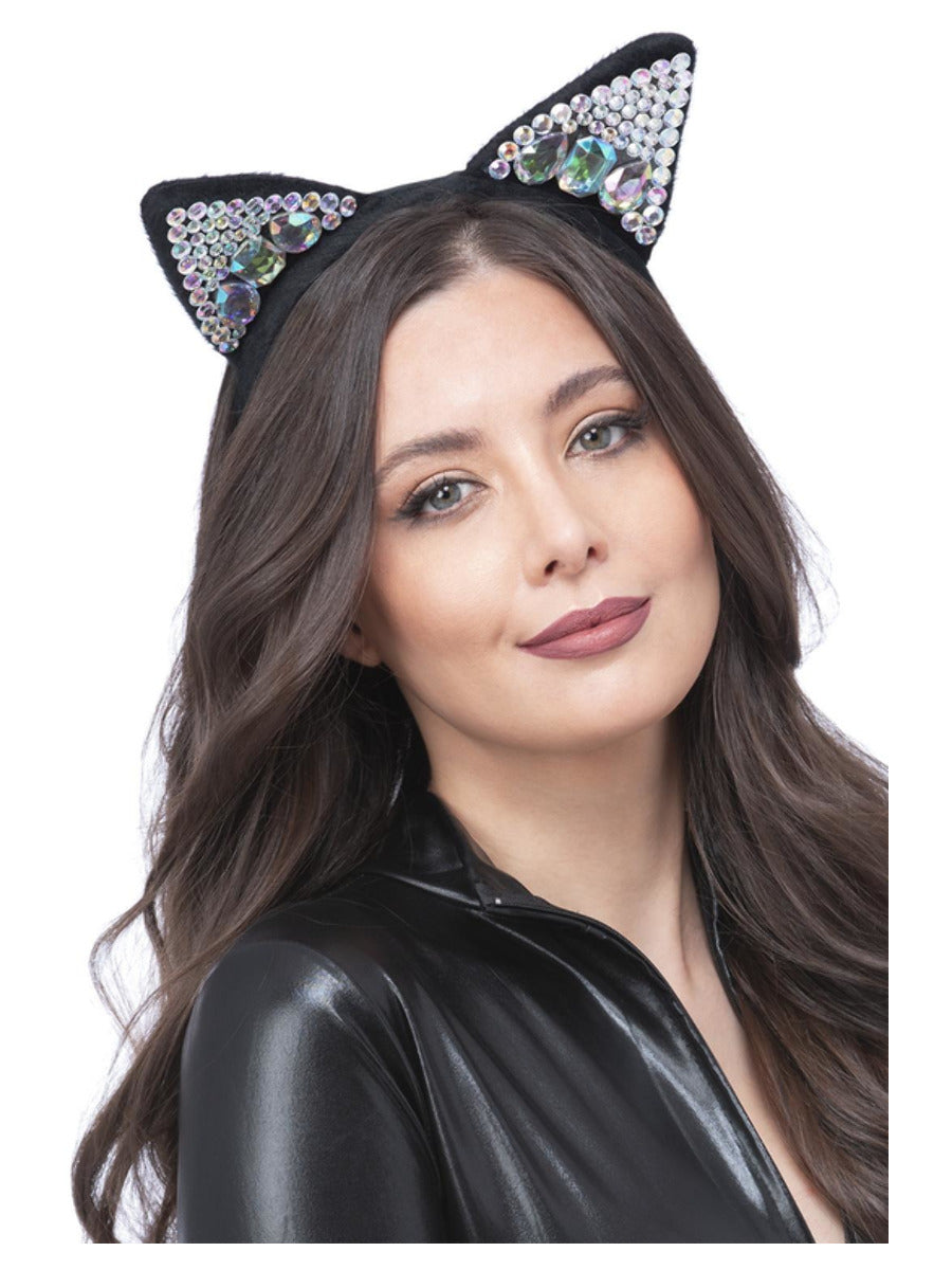 Jewelled Black Cat Ear Headband