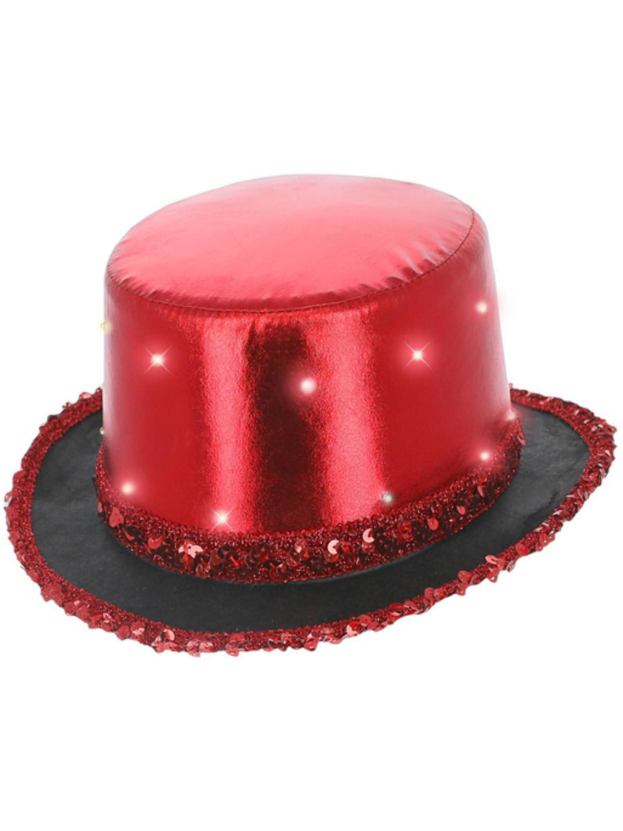 Led Light Up Metallic Top Hat Red