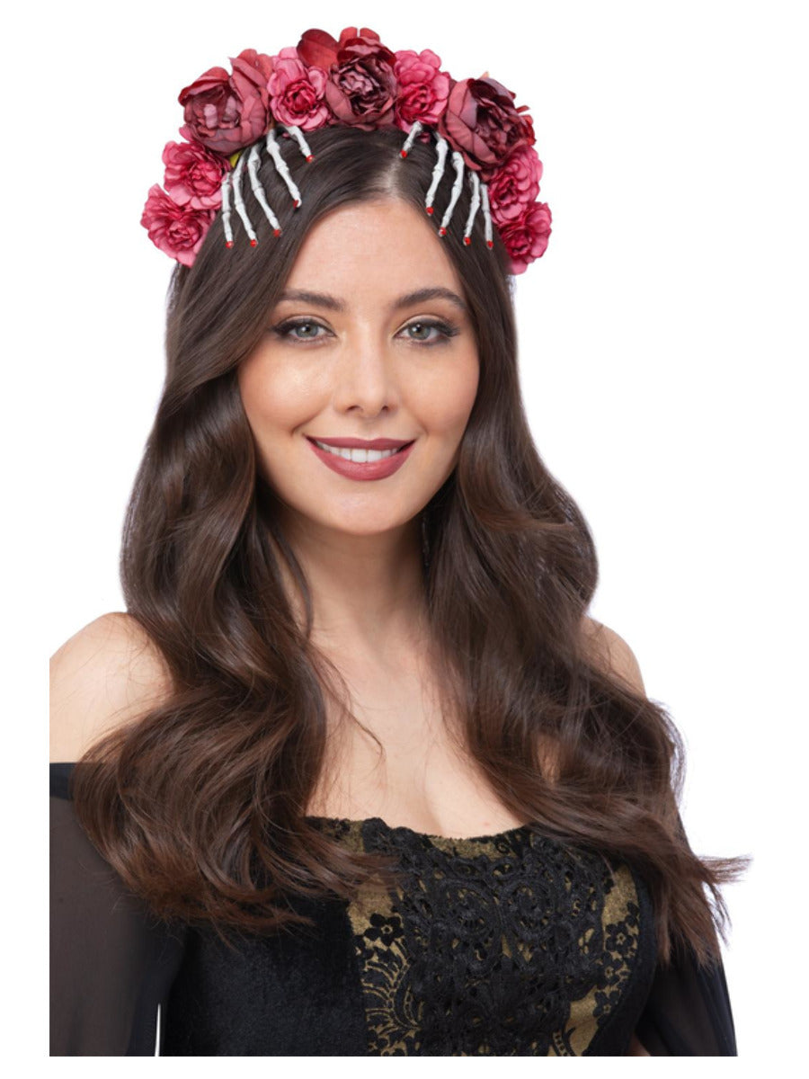 Click to view product details and reviews for Red Rose Skeleton Hand Headband.