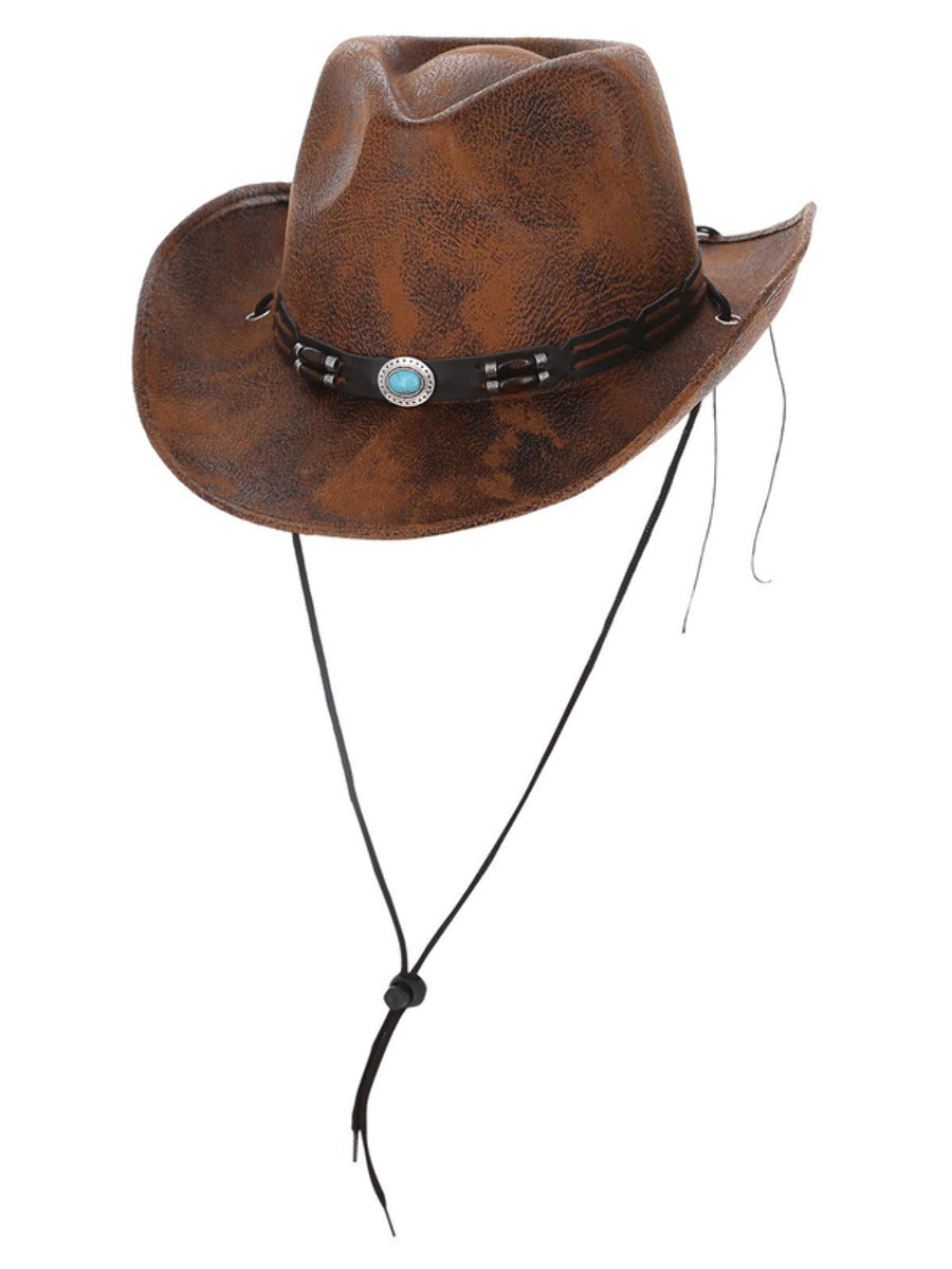 Click to view product details and reviews for Tan Leather Look Western Cowboy Hat.