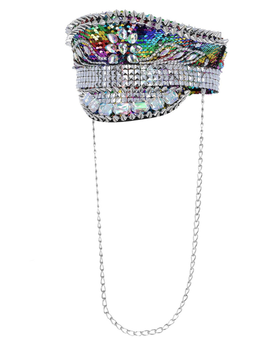 Click to view product details and reviews for Fever Deluxe Sequin Studded Captains Hat Rainbow.