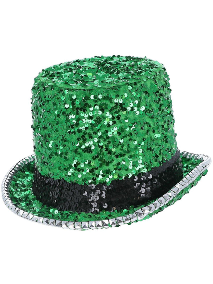 Click to view product details and reviews for Fever Deluxe Felt Sequin Top Hat Green.