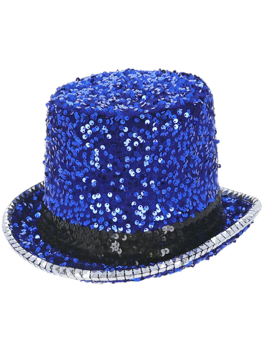 Click to view product details and reviews for Fever Deluxe Felt Sequin Top Hat Blue.