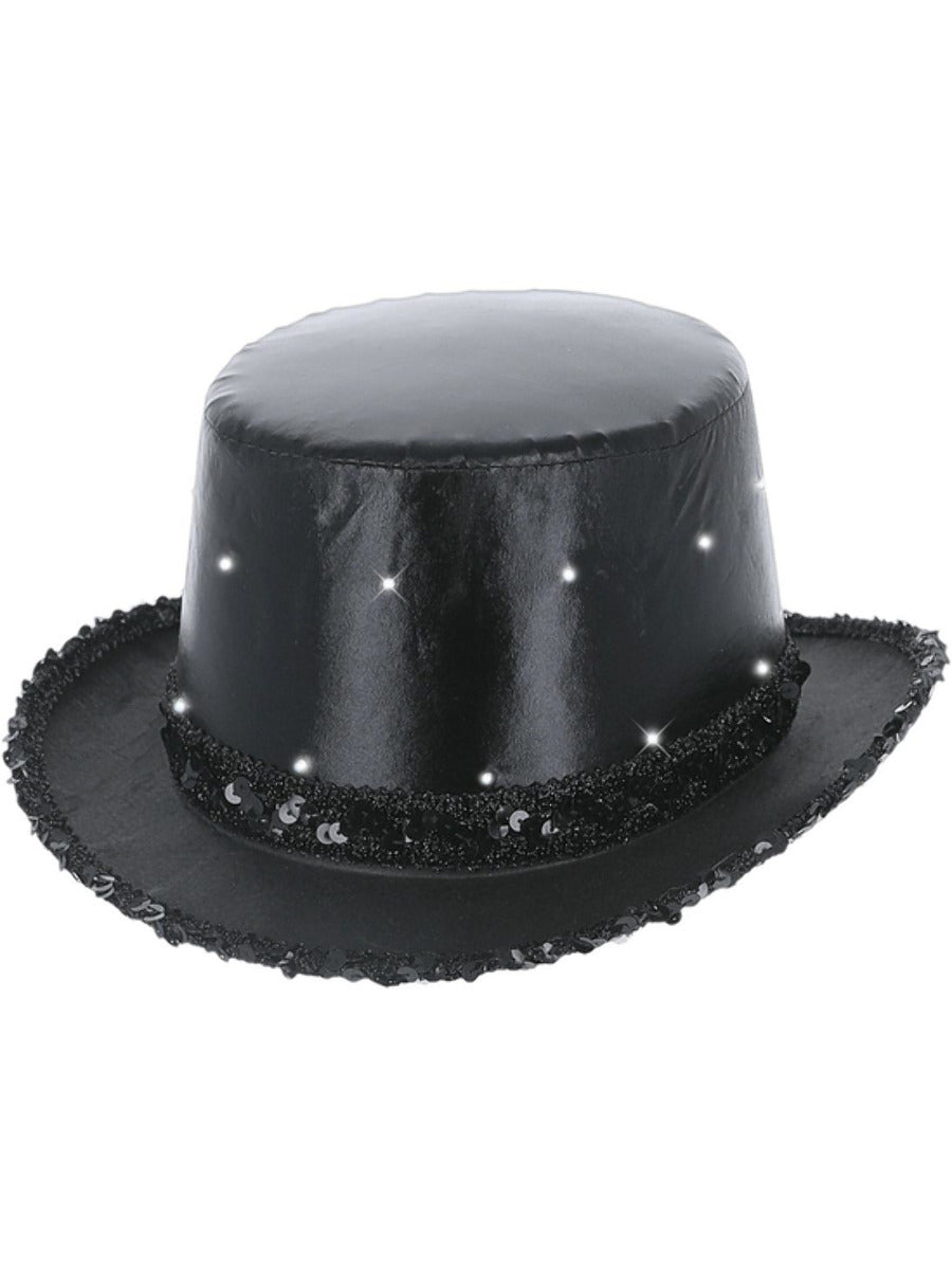 Led Light Up Metallic Top Hat Black